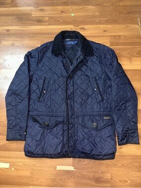 Ralph Lauren Navy Quilted Lightweight Jacket with Corduroy Collar